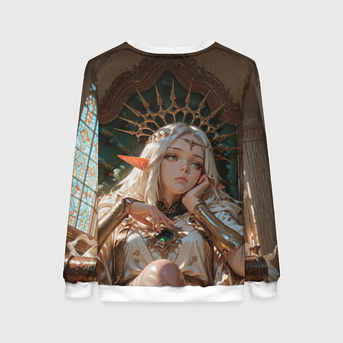 Женский свитшот Беловолосая королева эльфов на троне / 3D-Белый – фото 2