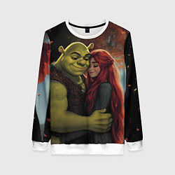 Свитшот женский Шрек и принцесса Фиона, цвет: 3D-белый