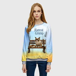 Свитшот женский Пародия Форрест Гамп - кот на скамейке, цвет: 3D-меланж — фото 2