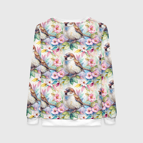 Женский свитшот Воробей в ярких цветах паттерн / 3D-Белый – фото 2