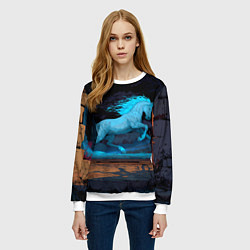 Свитшот женский Лошадь в синем свете, цвет: 3D-белый — фото 2