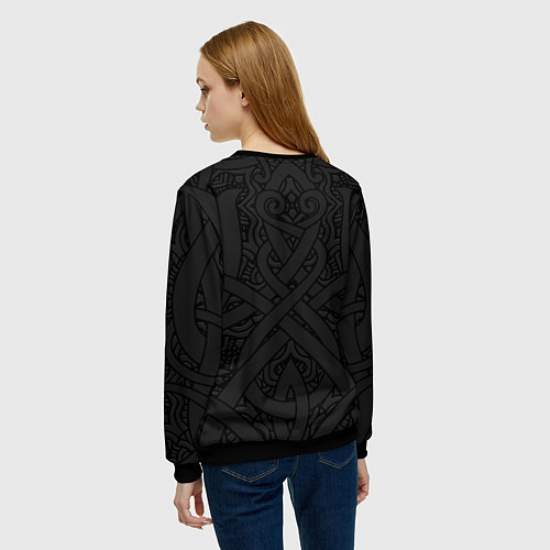 Женский свитшот Славянский оберег белобог и этнический орнамент / 3D-Черный – фото 4