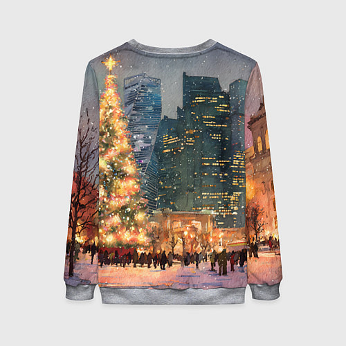 Женский свитшот Москва - сити и новогодняя елка / 3D-Меланж – фото 2