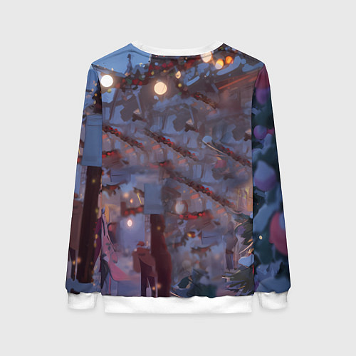 Женский свитшот Лошадка наслаждается новым годом / 3D-Белый – фото 2