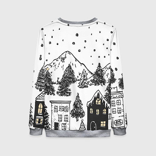 Женский свитшот Заснеженный черно-белый город / 3D-Меланж – фото 2