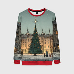 Свитшот женский Новогодняя елка во дворе, цвет: 3D-красный