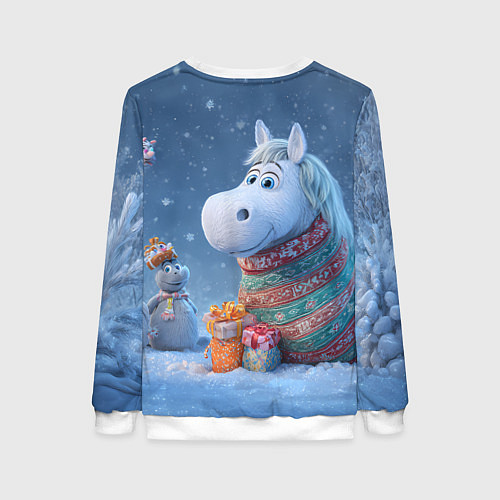 Женский свитшот Новогодняя лошадь с подарками / 3D-Белый – фото 2
