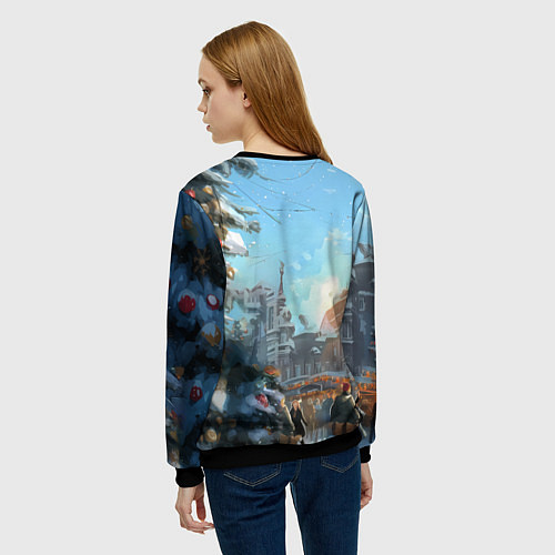 Женский свитшот Лошадка на новогодней площади / 3D-Черный – фото 4