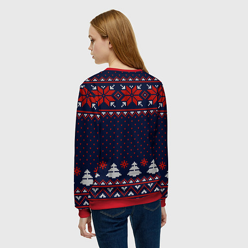 Женский свитшот Новогодний вязаный узор / 3D-Красный – фото 4