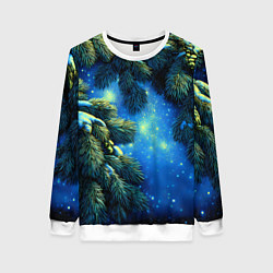 Свитшот женский Новогодние ветки елки, цвет: 3D-белый