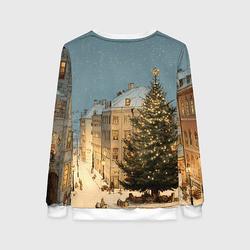 Женский свитшот Елка во дворе города / 3D-Белый – фото 2