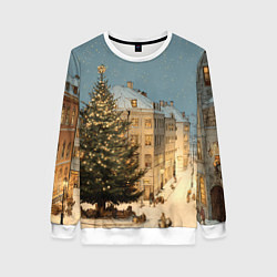 Свитшот женский Елка во дворе города, цвет: 3D-белый