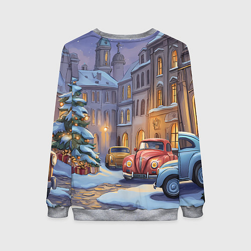 Женский свитшот Новогодний снежный двор / 3D-Меланж – фото 2