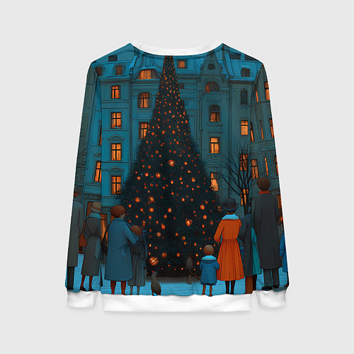 Женский свитшот Люди встречают новый год во дворе / 3D-Белый – фото 2