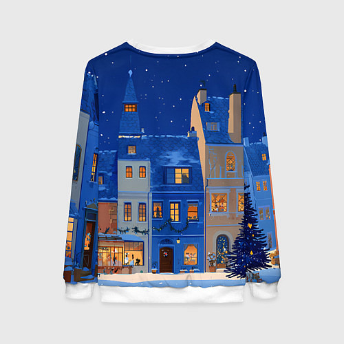 Женский свитшот Синяя новогодняя елочка во дворе / 3D-Белый – фото 2