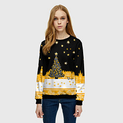 Свитшот женский Новый год в черно-желтом стиле, цвет: 3D-черный — фото 2