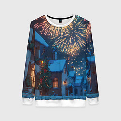 Свитшот женский Праздничный новогодний салют, цвет: 3D-белый