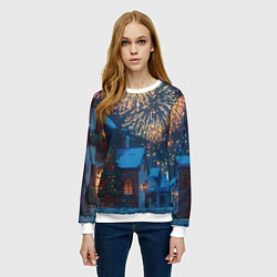 Свитшот женский Праздничный новогодний салют, цвет: 3D-белый — фото 2