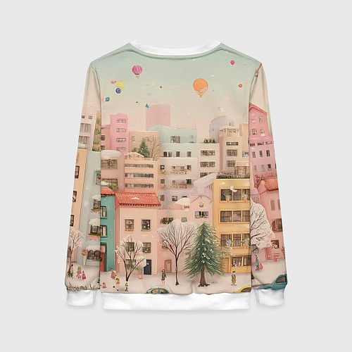 Женский свитшот Объемный новогодний город / 3D-Белый – фото 2