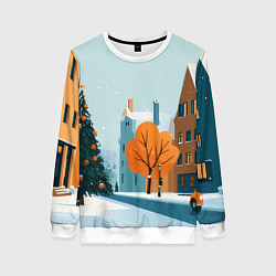 Свитшот женский Новогодняя улица, цвет: 3D-белый