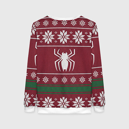 Женский свитшот Человек паук в вязаном свитере - новый год / 3D-Белый – фото 2