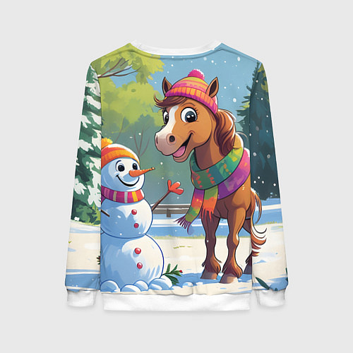 Женский свитшот Лошадка и снеговик / 3D-Белый – фото 2