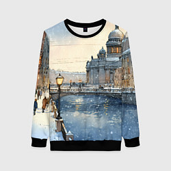Свитшот женский Санкт-Петербург снежный день, цвет: 3D-черный