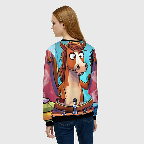 Женский свитшот Лошадка с расческой / 3D-Черный – фото 4