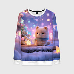 Свитшот женский Новогодний пушистый щенок, цвет: 3D-белый