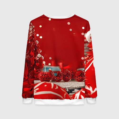 Женский свитшот Рыжий новогодний котенок / 3D-Белый – фото 2