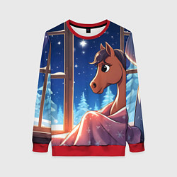 Женский свитшот Лошадка зимней звездной ночью