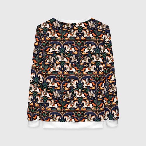 Женский свитшот Новогодние коты всадники на лошади / 3D-Белый – фото 2