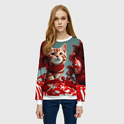 Свитшот женский Рыжий кот - Новый год, цвет: 3D-белый — фото 2