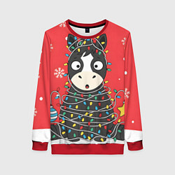 Женский свитшот Лошадка в новогодних огоньках