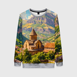 Свитшот женский Горный покой: храм среди облаков, цвет: 3D-меланж