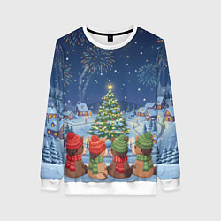 Свитшот женский Лошадки в новогоднюю ночь, цвет: 3D-белый