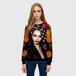 Свитшот женский Кара Делевинь - бант с сердцами, цвет: 3D-черный — фото 2