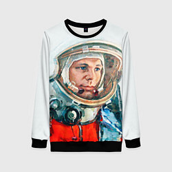 Свитшот женский Гагарин в полете, цвет: 3D-черный
