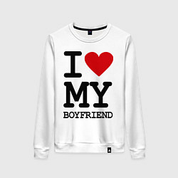Свитшот хлопковый женский I love my boyfriend, цвет: белый