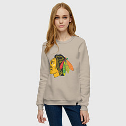 Свитшот хлопковый женский Chicago Blackhawks: Kane, цвет: миндальный — фото 2