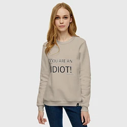 Свитшот хлопковый женский You are an idiot!, цвет: миндальный — фото 2