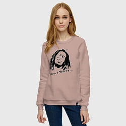 Свитшот хлопковый женский Bob Marley: Don't worry, цвет: пыльно-розовый — фото 2