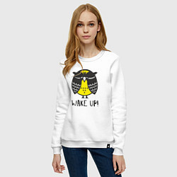 Свитшот хлопковый женский Owl: Wake up!, цвет: белый — фото 2