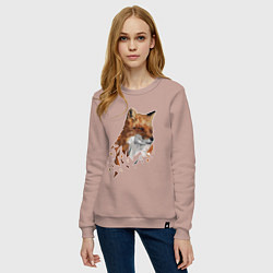 Свитшот хлопковый женский Полигональный лис, цвет: пыльно-розовый — фото 2