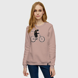 Свитшот хлопковый женский Ежик на велосипеде, цвет: пыльно-розовый — фото 2