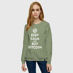 Свитшот хлопковый женский Keep Calm & Buy Bitcoin, цвет: авокадо — фото 2
