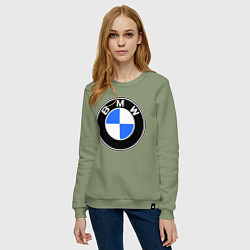 Свитшот хлопковый женский Logo BMW, цвет: авокадо — фото 2