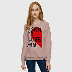 Свитшот хлопковый женский Born to love him, цвет: пыльно-розовый — фото 2