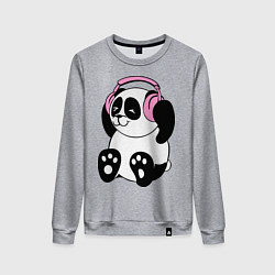 Свитшот хлопковый женский Panda in headphones панда в наушниках, цвет: меланж