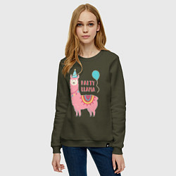 Свитшот хлопковый женский Party Llama, цвет: хаки — фото 2